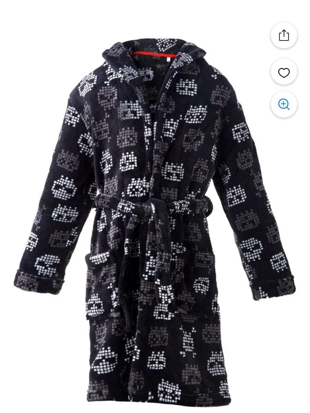Boys Skull-Print Fleece Robe - Black & Gray